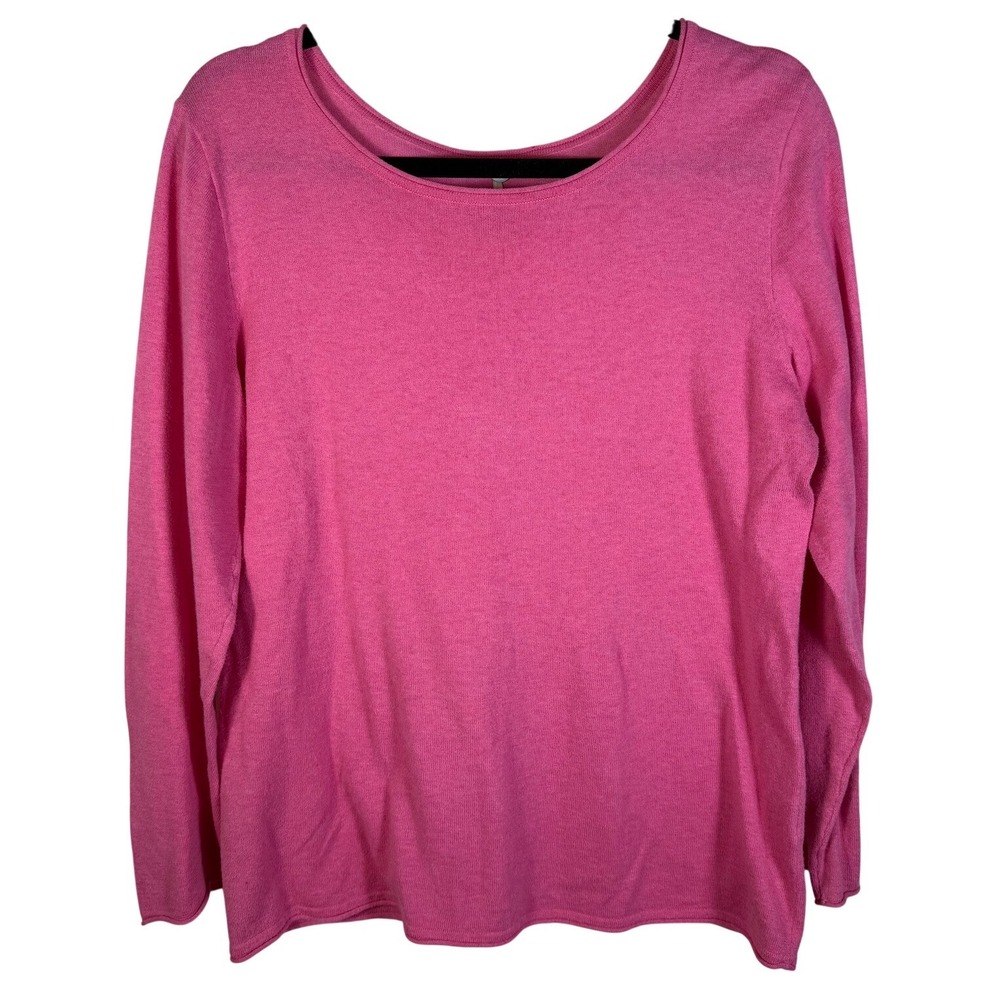 Margaret O'Leary Pink 100% Cotton Scoop Neck Long Sleeve Knit Sweater Large